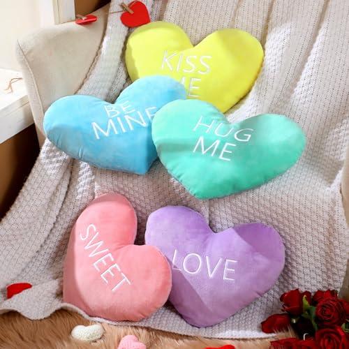 Valentines Heart Pillows Gift 5 Pcs Plush Heart Shape Pillow with LOVE Letter Soft Throw Pillow for Sofa Couch Bed Office Car Dorm Room Home Decor Romantic Decor Cushion Birthday Party Anniversaries Dates Valentine‘s Day Gift for Couple Teens Student