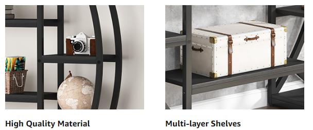 Tribesigns Bookshelf, Oval Triple Wide 5 Tiers Etagere Bookcases, Minimalist Oval Look, Industrial & Modern Charm, Industrial Display Shelves for Living Rooms, Bedrooms, and Home Offices,