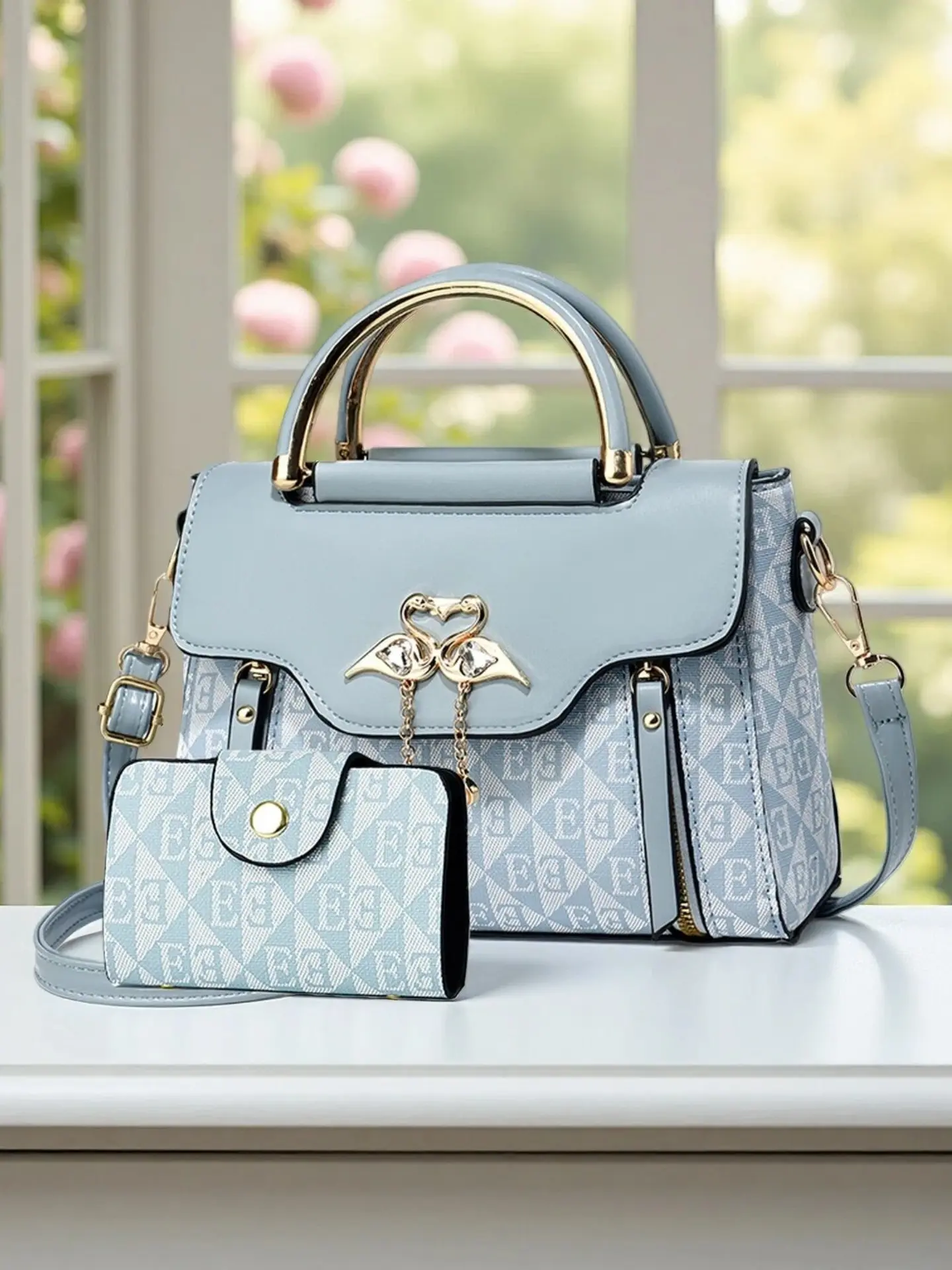 Fashion Print Women's Shoulder Bag Set, Casual Versatile Handbag, Geometric Pattern, Two-Piece Ladies' Bags, All Seasons Style, Crossbody Bag Set