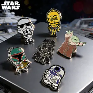 6PCS Star Wars Pin Officially Licensed Q-version Cute Robot Collectible Darth Vader Imperial Stormtrooper C-3PO R2-D2 Boba Fett Grogu Anime Brooch Backpack Decoration Jacket Lapel Anti-Rust Exquisite Alloy Enamel Gift