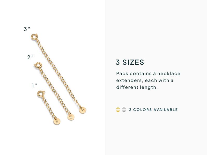 PAVOI Necklace Chain Extenders Pack for Women - 14K Gold Plated Set of Three Gold Jewelry Extenders for Bracelets, Necklace and Anklets Extension with Spring Ring Clasp - 1, 2, 3 Inch