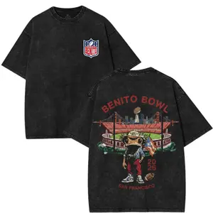MEOD Benito Bowl 2026 Vintage Washed Graphic Tee, Funny Football Bad Bunnie Anime Design Shirt, Team Benito Shirt, Here For The Benito Bowl The Best Haft Time
