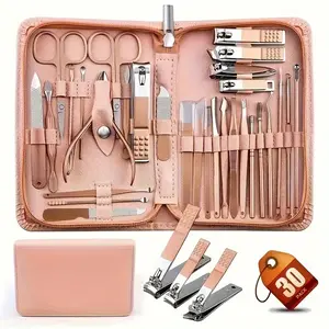 Stainless steel 30-piece set - Zipper bag, nail clippers, pedicure knife, nail scissors set - Nail art tools