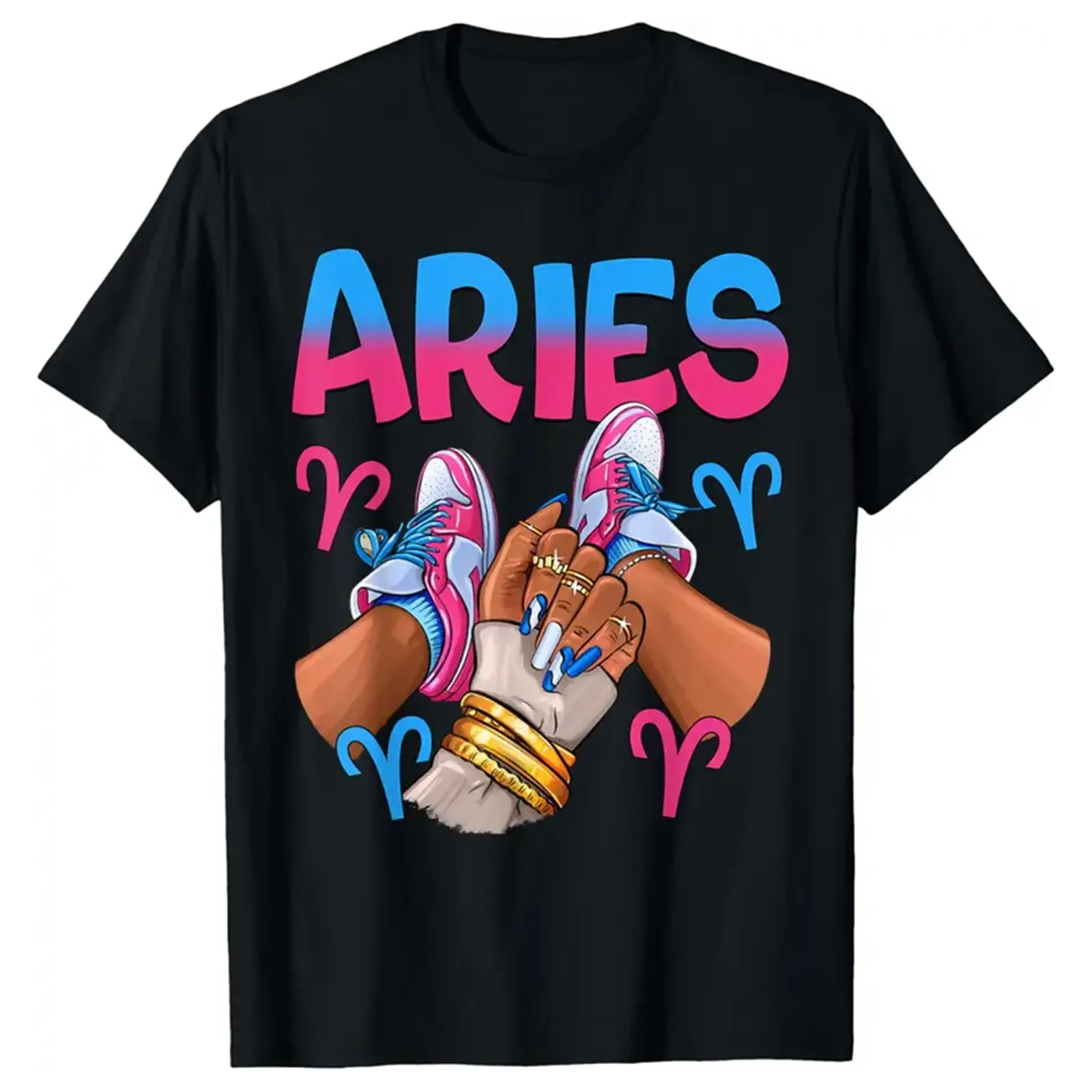 Unisex Soft Cotton Short-Sleeve Sports T-Shirt - "ARIES" Zodiac Sign Graphic Top for Casual Summer, Birthday Wear (Sports & Outdoor Clothing)