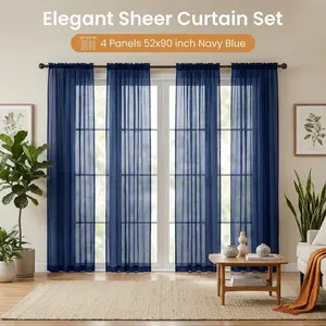 Cozy Curtain 4 Panels 52X90Inch Soft Snow Voile Sheer Curtains With Rod Pocket Design Bohemian Style For Bedroom & Living Room Easy Installation Ft2522 Home Textile