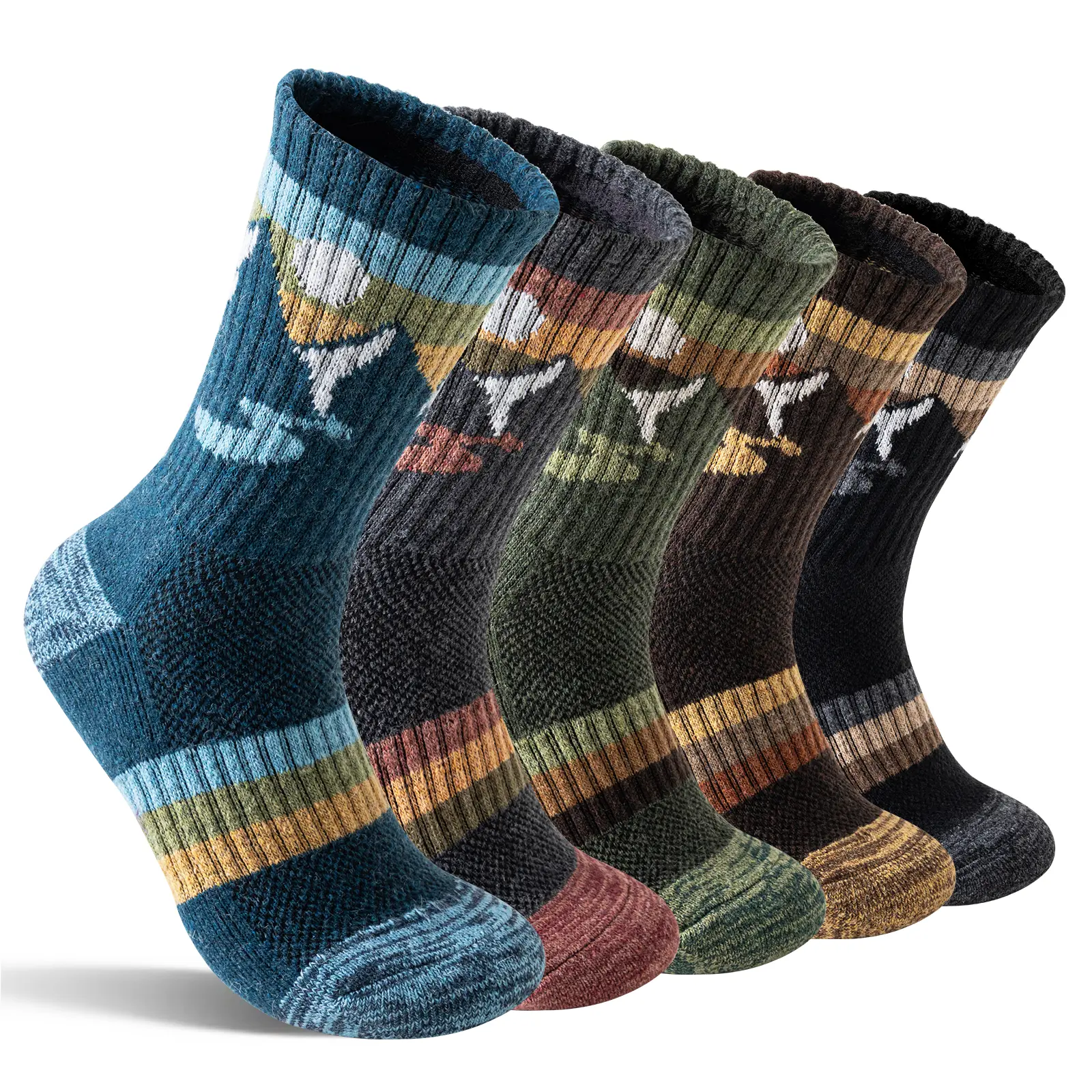 5 Pairs Merino Wool Hiking Socks For Women & Man Compression Support Sweat Absorbing Breathable Thick Cushion Work Socks Festival Gift Socks Menswear