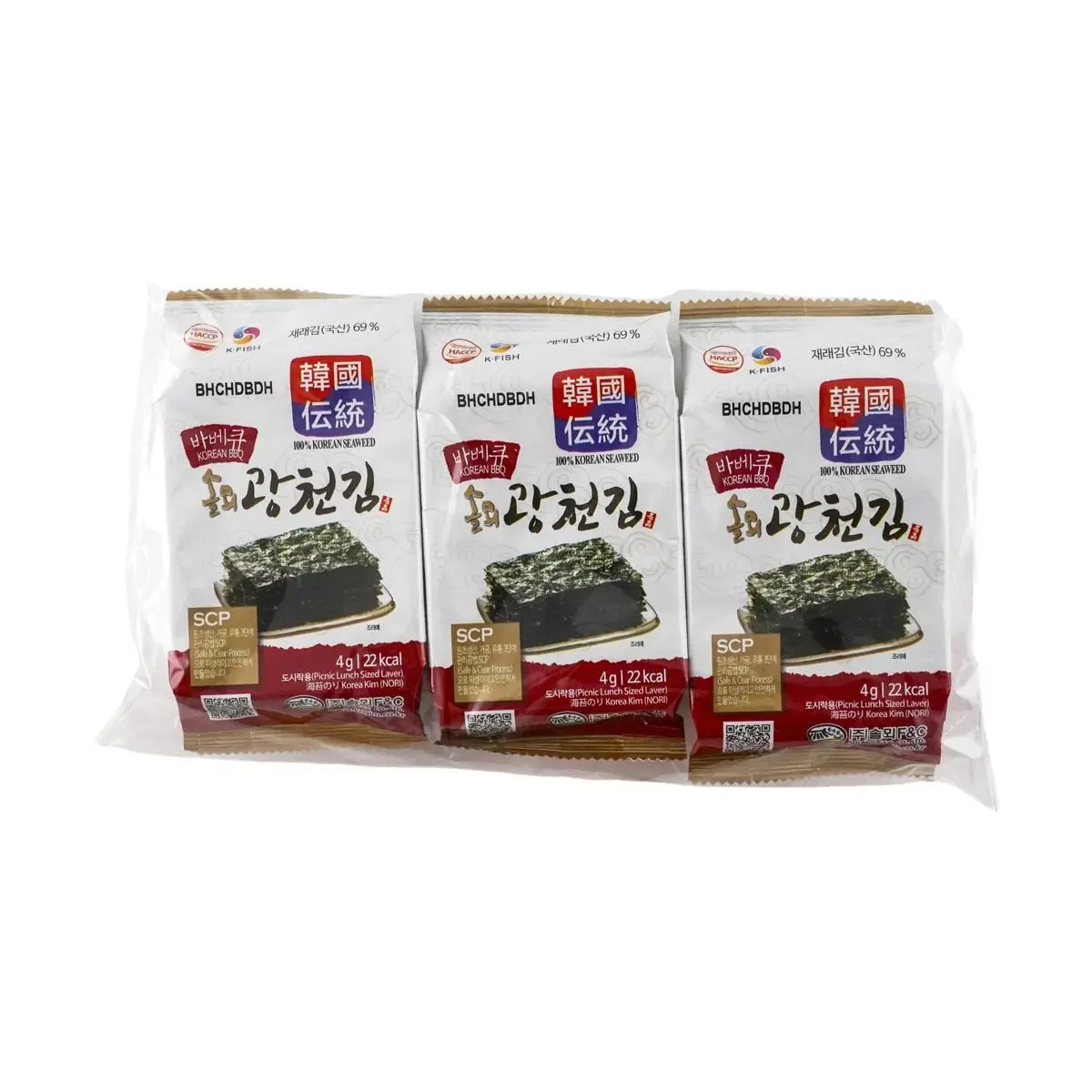 Kwangcheonkim Korean Roasted Seaweed Snacks - Savory BBQ Flavor, 3 Packs (12g Each) - Crispy Gim for Snacking