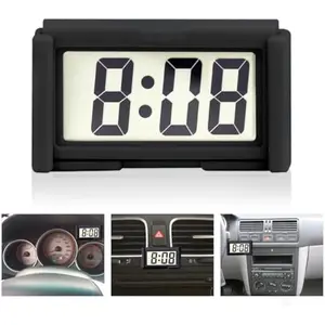 Digital Car Dashboard Clock – Large LCD Display with Time & Date, Mini Stick-On Clock for Cars, Trucks & Air Vents, Black