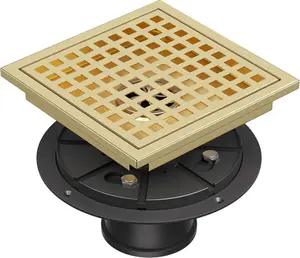 6 Inch Square Shower Drain with Flange, Removeable Grate SUS 304 Stainless Steel Shower Drain with Hair Catcher (Brushed Gold, 6 Inch)