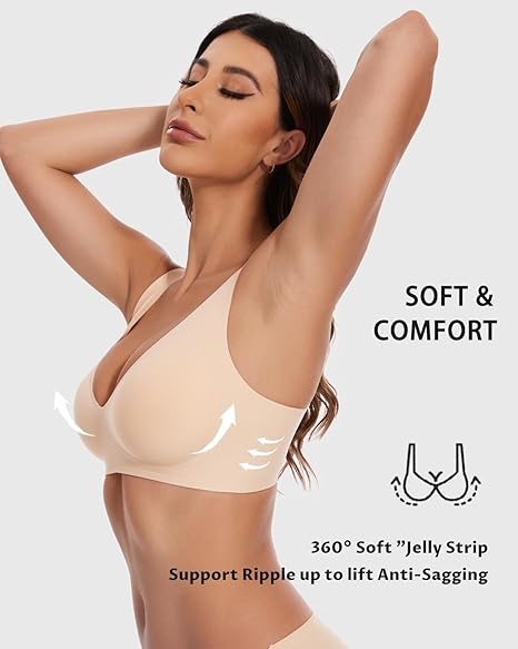 Jelly Wireless Womens Comfortable Wireless Bras Push Up Bralettes Seamless Tshirts Bras Deep V Everyday Bras