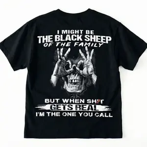 I MIGHT BE THE BLACK SHEEP OF THE FAMILY Skull With OK Print Men's T-Shirt Classic Cotton