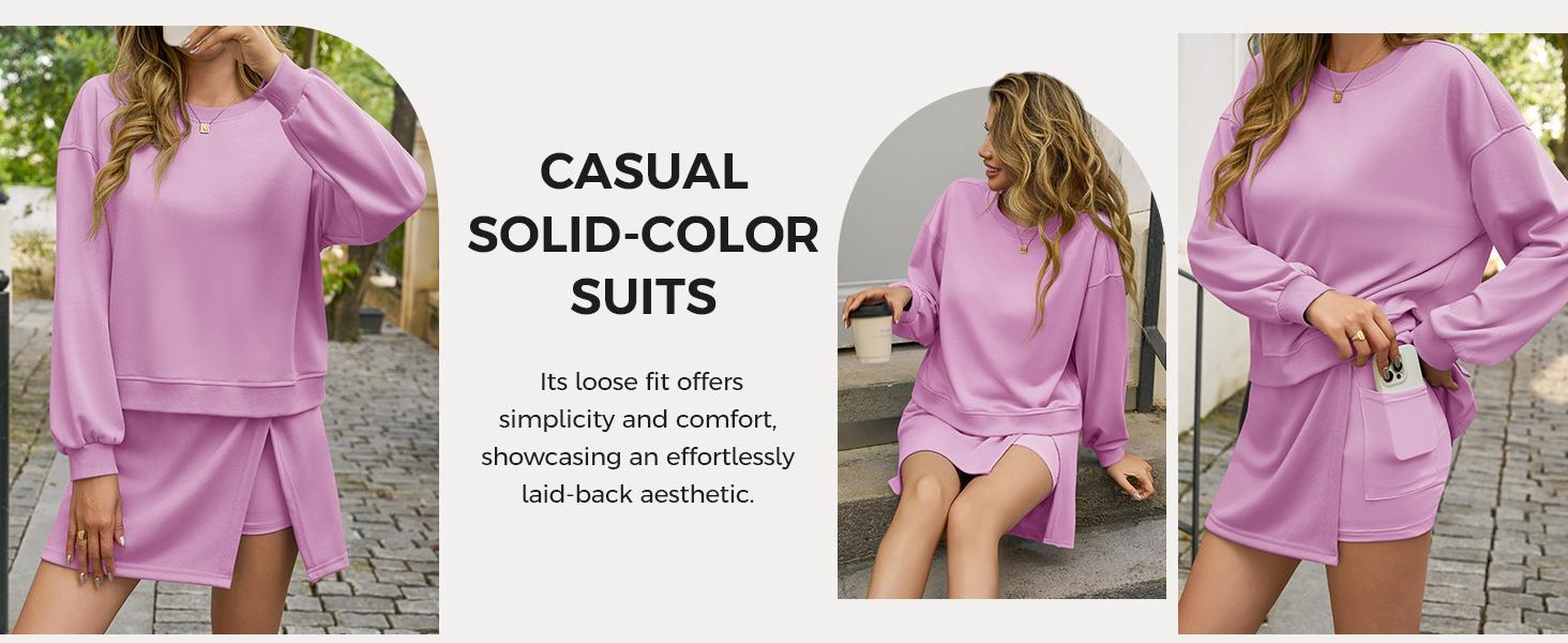 Fisoew Womens 2 Piece Outfits Casual Crewneck Sweatshirt High Waisted Split Skort Skirts Workout Matching Lounge Sets Fisoew Womens 2 Piece Outfits Casual Crewneck Sweatshirt High Waisted Split Skort Skirts Workout Matching Lounge Sets