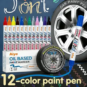 【12 Color Oil-Based Paint Markers Permanent】Waterproof Pens for Metal Rock Wood Glass Ceramic, Quick-Dry Durable Easy to Use Fade-Resistant Tire Art Marker Pen - Art Supplies Accessories for DIY Crafts Tire Car Detailing Gift, Perfect for Creative Designs
