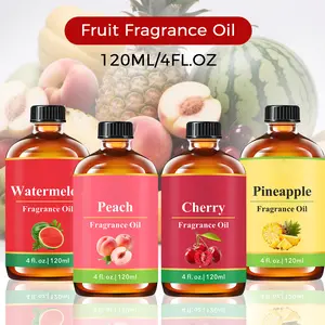 Natural Fruit Essential Oil -Pineapple, Peach, Watermelon & Cherry Sweet Fruity Scents- 120ML Big Bottle Aroma Oils For Humidifiers, Diffusers, Candles, Flavored Air - Massage Body Oil