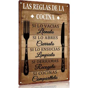 "Las Reglas De La Cocina" Spanish Kitchen Rules Metal Sign |       12x8in Vintage Aluminum Wall Art for Home & Dining Room |       Rustic Rectangle Design with Pre-Drilled Holes, Perfect Hanging Decor & Gift