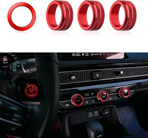 for 11th Gen Civic Air Conditioning Knob Cover A/C Climate Control Engine Start/Stop Push Button Rings 4PCS for Honda Civic 2022-2026, CR-V 2023-2026 -Red