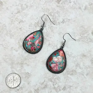 ER230530-03-A	Oyster copper turquoise teardrop Earrings