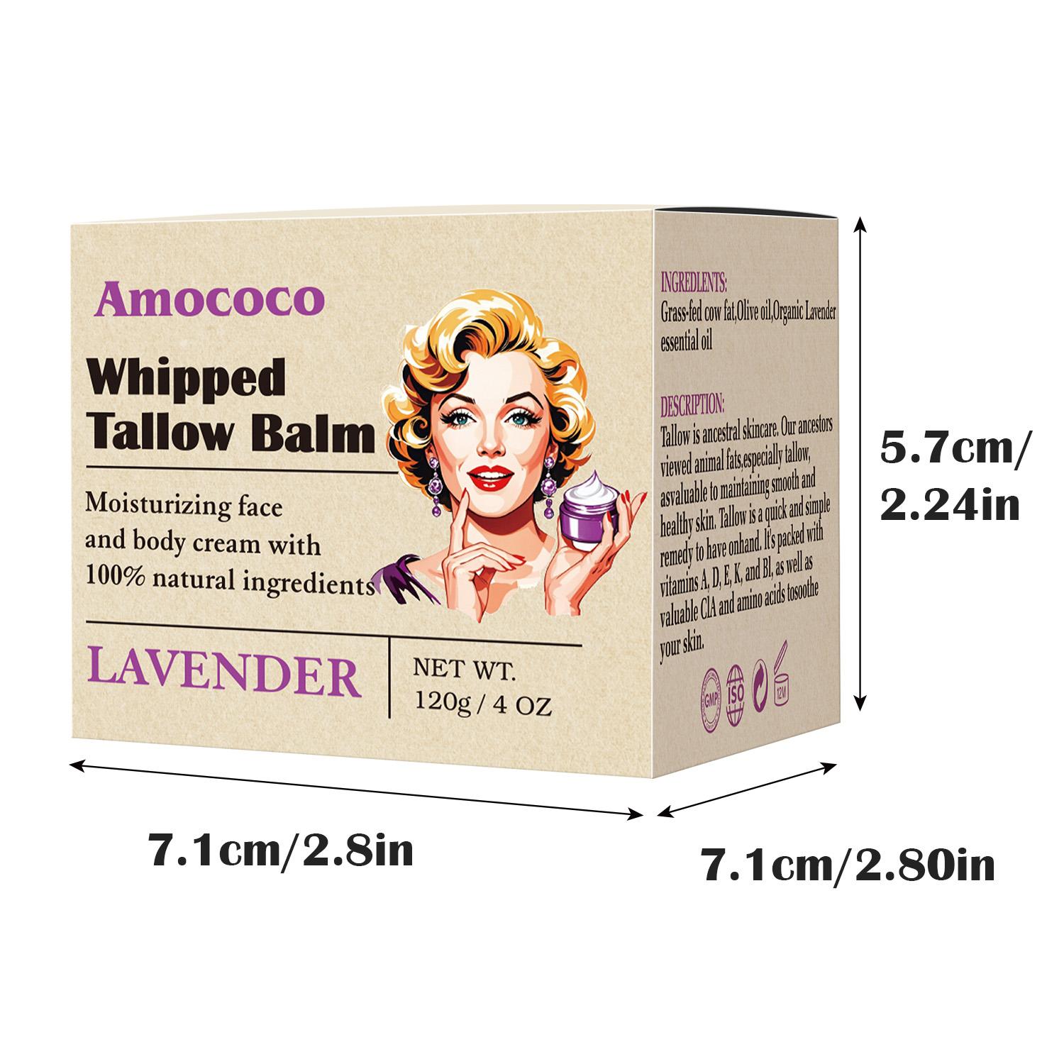 Tallow Cream 100% Natural Moisturizing Face and Body Cream That Soothes, Nourishes, Firms and Hydrates The Skin With Lavender and Vanilla Scents in Vintage Packaging.