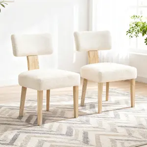 Modern Wooden Dining Chairs Set of 2 - Cozy Teddy Fabric & Solid Wood Legs for Home/Cafe
