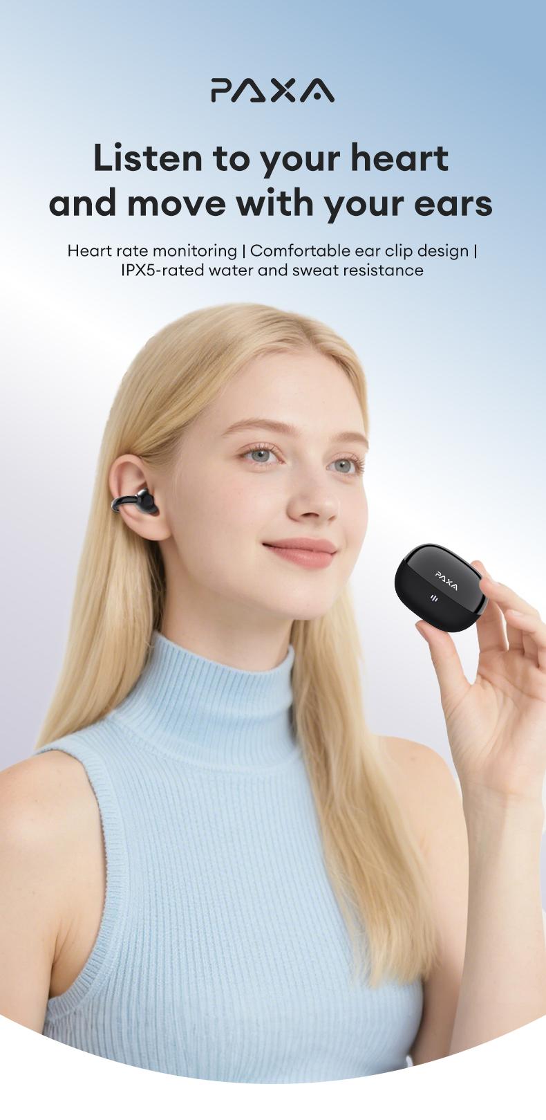 PAXA Hbuds pro  Bluetooth Heart Rate Earphones, supporting heart rate and blood oxygen detection, equipped with optical in ear detection, IPX5 waterproof and sweat proof, very suitable for outdoor sports