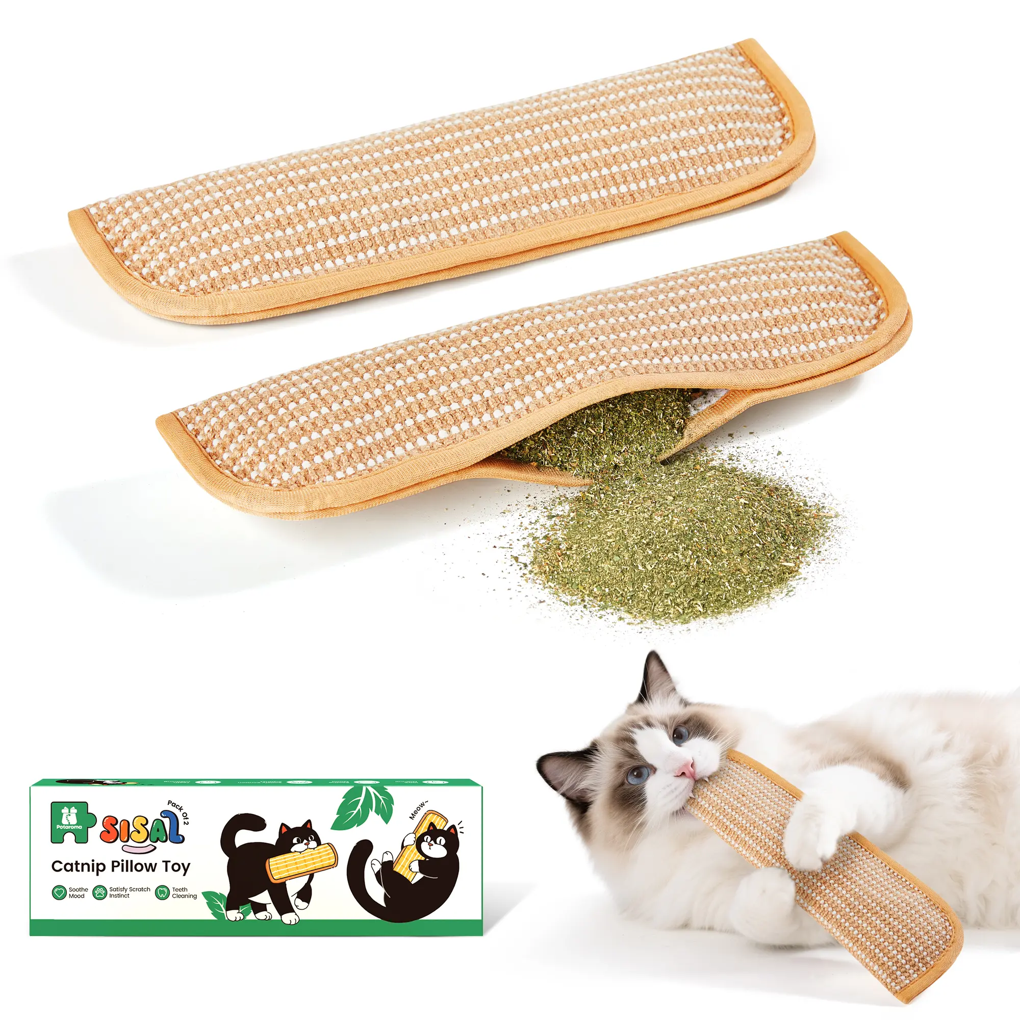 Potaroma Interactive Catnip Chew Toy with [6000mg A+ Organic Catnip], Soft Sisal Material Scratching and Kicker Cat Toys for Indoor Kittens, Drives Bored Cats Crazy with Fun #backtoschool