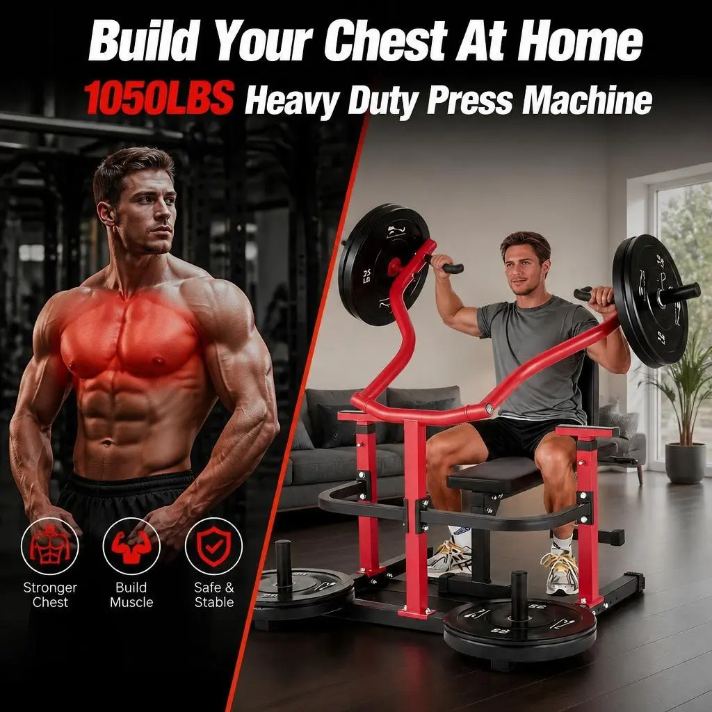 Garvee Chest Press Machine - Heavy-Duty Upper Body Exercise Gym Equipment with Steel Frame, Adjustable Bench, Independent Arms & 1050LBS Capacity for Home Gym