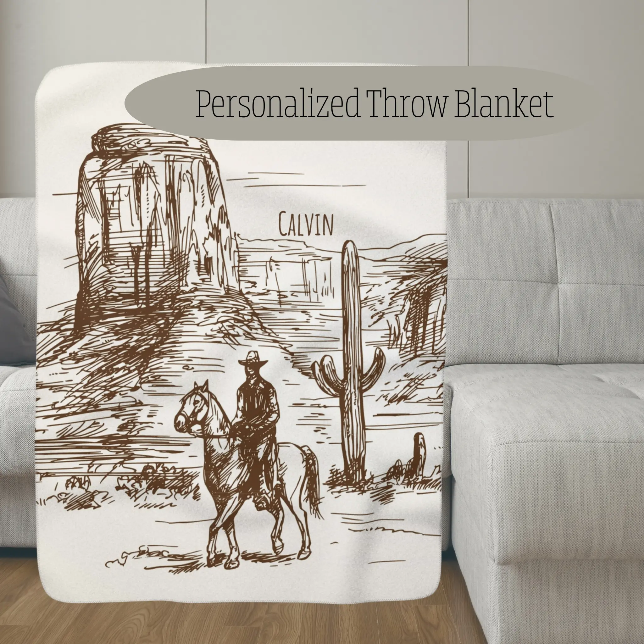Personalized Cowboy Desert Sherpa Blanket