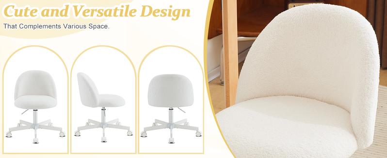 VINGLI Candy Chair Armless Cute Desk Chair,Comfy Small Office Chair with Wheels,Vanity Chair with Lumbar Support,Teddy Adjustable Rolling Swivel Computer Task Chair for Home Office,Bedroom,White VINGLI Candy Chair Armless Cute Desk Chair,Comfy Small Office Chair with Wheels,Vanity Chair with Lumbar Support,Teddy Adjustable Rolling Swivel Computer Task Chair for Home Office,Bedroom,White