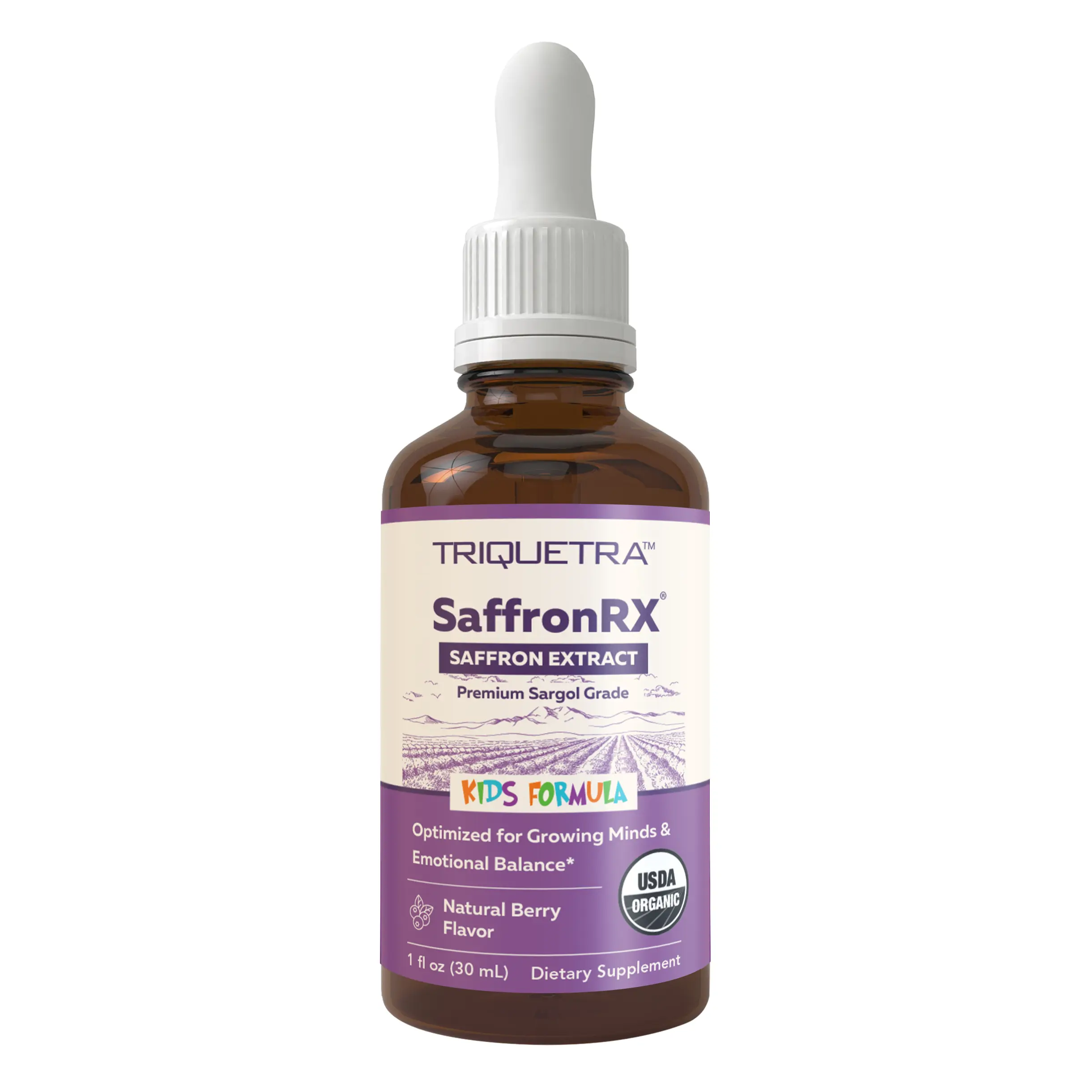 SaffronRX Kids, Organic Saffron Drops for Kids, Saffr'Activ Extract, Supports Focus, Mood & Restful Sleep, Age-Adjustable Dosing Ages 3-17, Vegan, Berry Flavor (30mL)