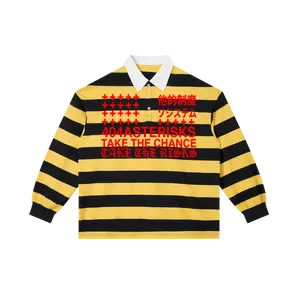 404ASTERISKS Collared Color Block Stripe Polo Shirt Streetwear Cotton Menswear Top Navy Print Man Casual Striped