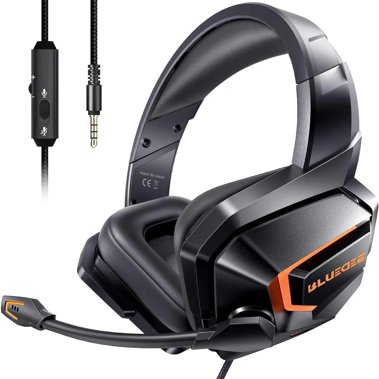 Bluedee Wired Gaming Headset - 3.5mm Cabled Headset for Gaming, Noise Cancelling Over-Ear Headphones with Mic, Bass Surround, Soft Memory Earmuffs for PS5, PS4, Xbox, Switch, Laptop, PC, Mac