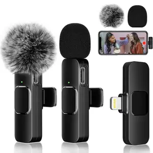 2 pcs Wireless Lavalier Microphones for iPhone, Android, iPad - Mini Wireless Clip-on Microphones Crystal Clear Sound Quality for Recording, Live Streaming,Vlog comfortable work sport Wireless Microphone