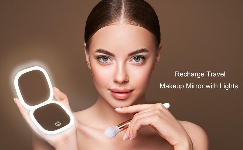 Mini makeup mirror LED Compact Makeup Mirror, 4 Inches 1X/10X Magnification Travel Mirror with Light Dimmable Double Sides Lighted USB Rechargeable Compact Mirror, Travel Essentials Magnifying,Makeup essentials, gift essentials, beauty blogger favorites