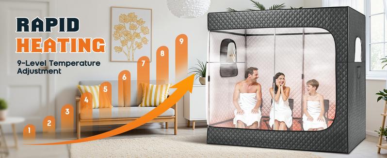 AMERLIFE 1-3 Person Steam Sauna for Home, Portable Sauna Tent with 3L 1500W Steamer, Extra Large Size 6.6’ x 3.3’ x 5.8’ Full Body Home Spa, Remote Control, Folding Chair, Grey