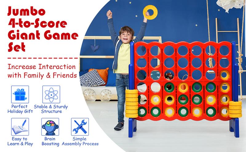 Costzon Jumbo 4-to-Score Giant Game Set, Giant 4 in A Row, Indoor Outdoor Board Game for Kids and Adults, Ideal for Holiday Party & Family Game Fun,Christmas Festival Gift Black Friday Cyber Monday