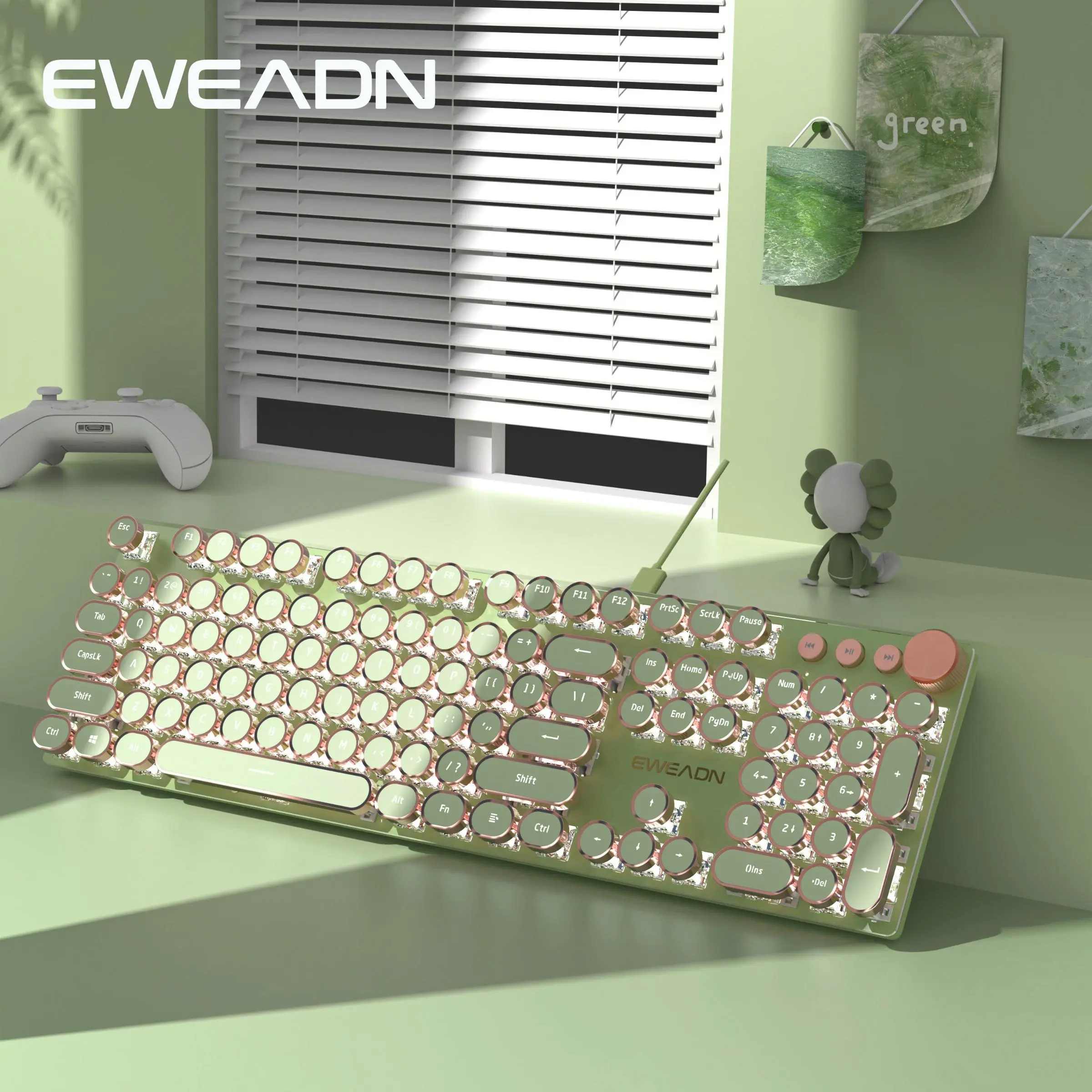 EWEADN V20 Mechanical Gaming Keyboard, USB Powered LED Backlit Keyboard, Punk Typewriter Keyboard, Full-size Office Keyboards, Lighted Mechanical Keyboard, Illuminated Mechanical Keyboard, Wired Retro Round Keycaps, Light Up Keyboard