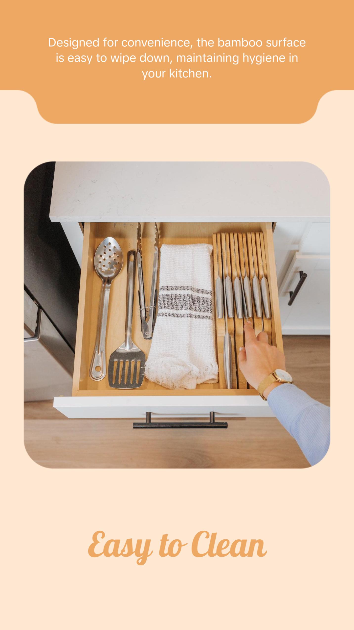 Knife Block Drawer Organizer - Natural Bamboo
