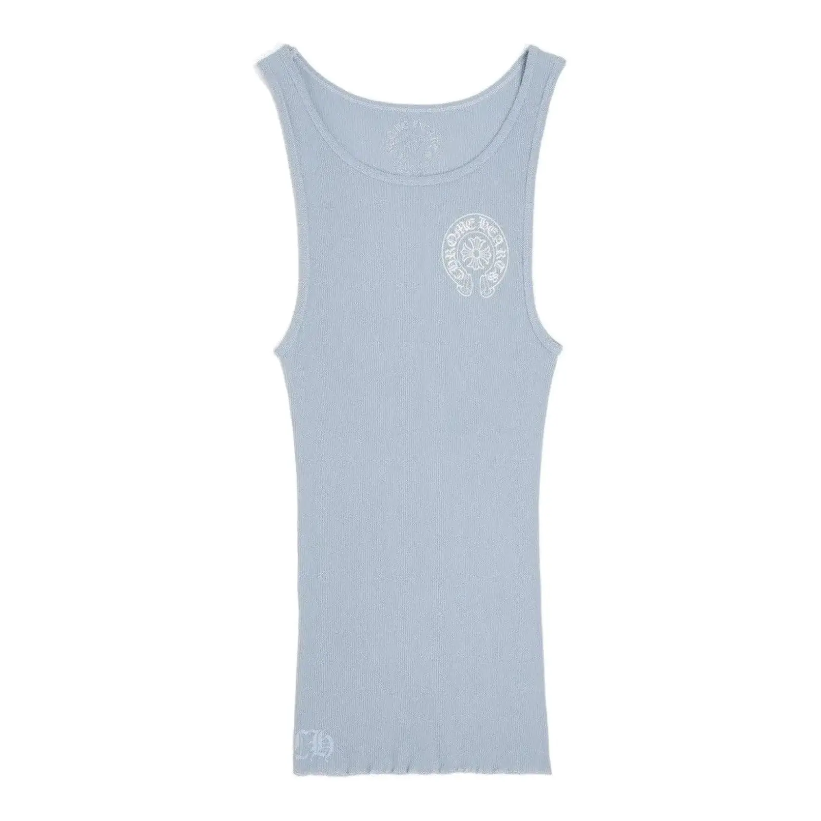 Chrome Hearts Men's Horseshoe Rib Tank Top - Baby Blue, Sleeveless, Unisex Fit, Solid, Basic Minimalist Casual Menswear, 100% Authentic, In Stock Ready To Ship, Men's Tops Clothing