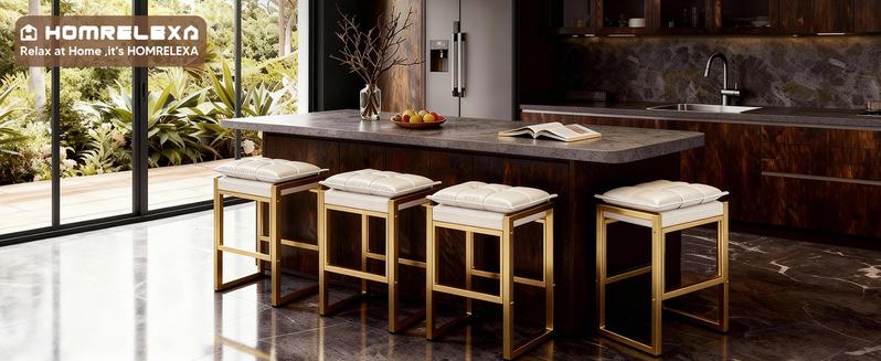 HOMRELEXA Bar Stools with Double Cushion Comfortable Seating, Modern Bar Stools Set of 2 with Footrest, Counter Height Bar Chairs, Easy Assembly, for Kitchen Island, Bar, Counter, chair for dining
