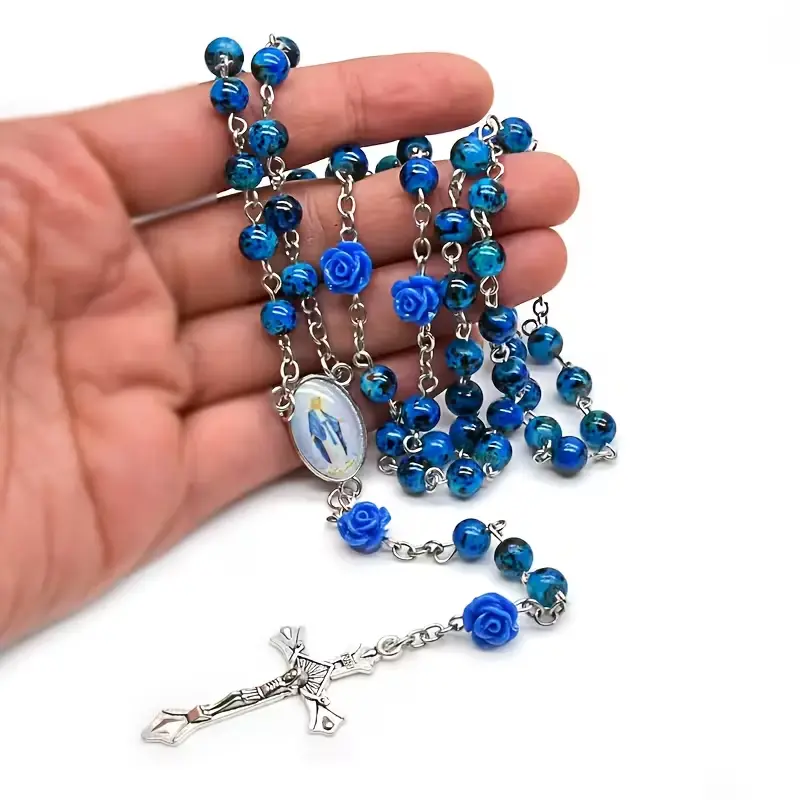 Women's Catholic Virgin Mary Coin Purse with Rosary Beads Prayer Charm, Portable Wallet for Carry Coins & Daily Carry, Birthday-Ready Faith Gift