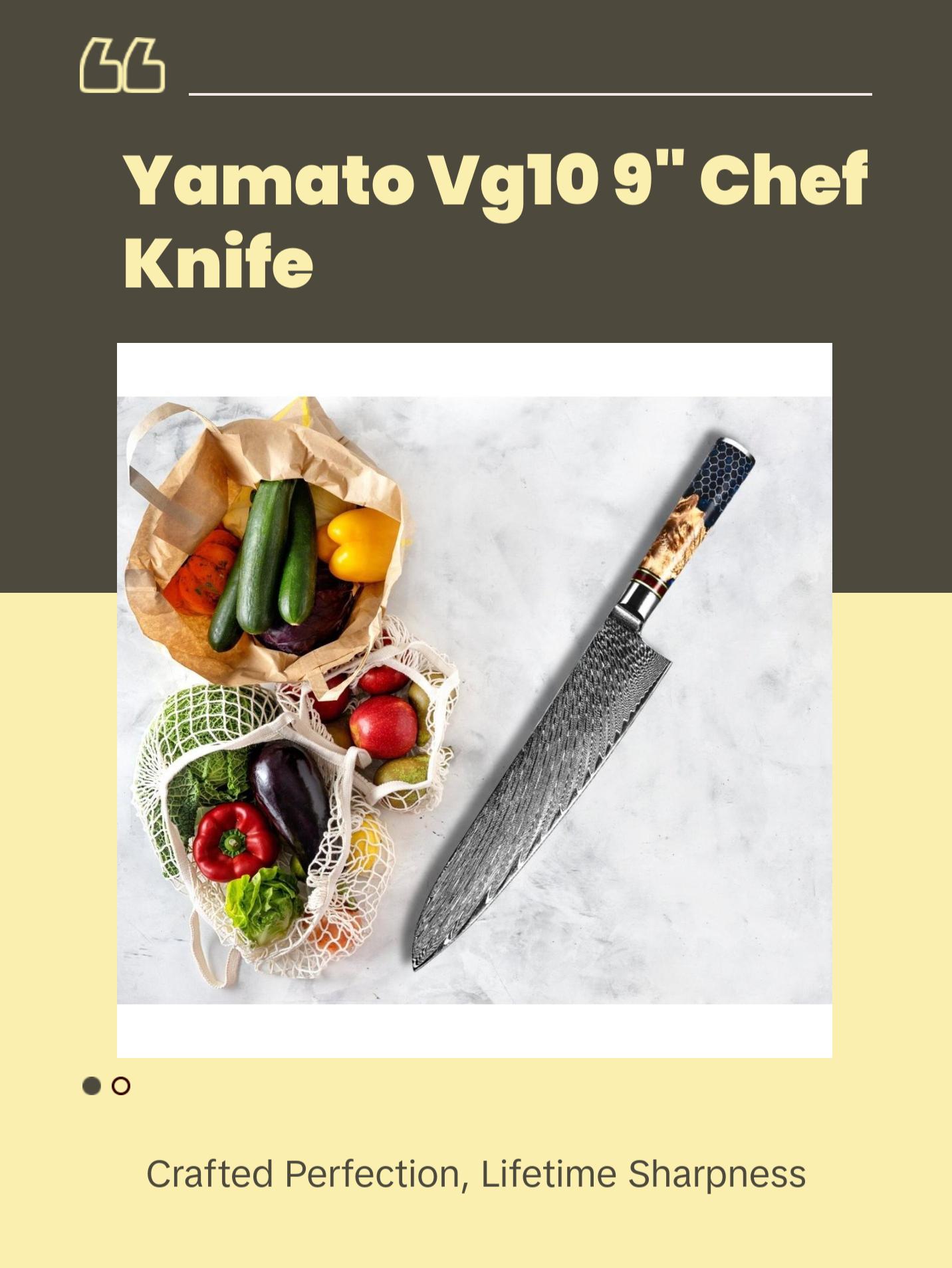 YAMATO VG10 9" Chef's Knife with Olive Burl Wood & Honeycomb Resin Composite Handle