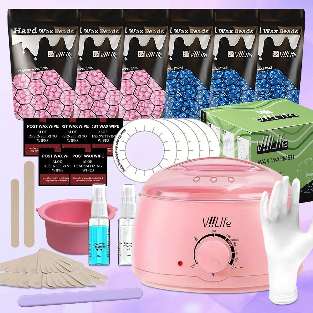 Hard Wax Kit, 1 Set Hot Melt Hard Wax Heater & Wax Strips & Wax Beads & Tools, Personal Care Appliances for Hair Removal, Body Waxing, Eyebrows, Bikini, Legs, Face, Home Waxing Kit, Waxing Supplies, Hard Wax Warmer