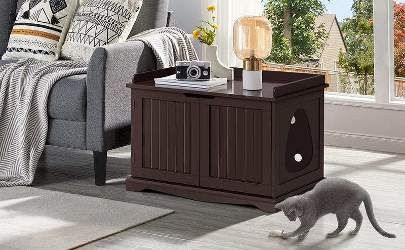 Yaheetech Cat Litter Box Enclosure, Hidden Cat Litter Box Furniture,Cat Crate, Decorative Storage Bench Pet Side Table