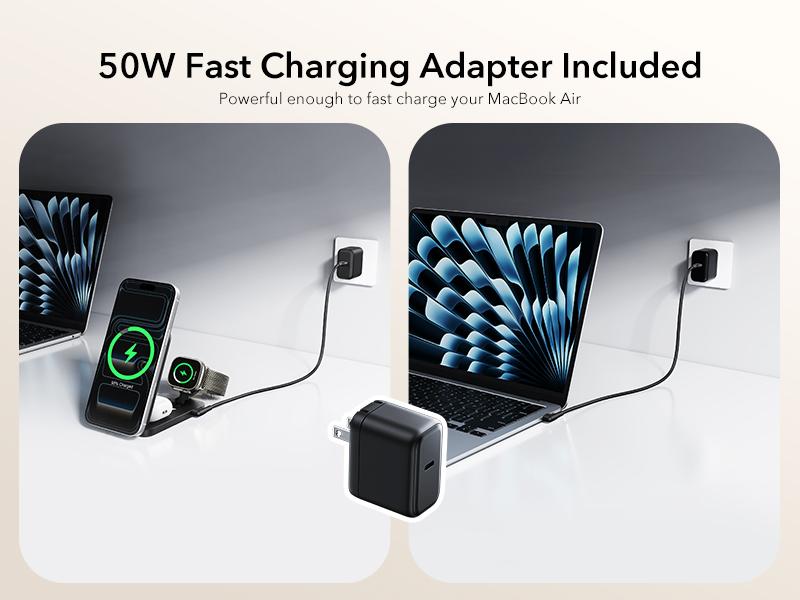 ESR 3 in 1 Charging Station for Apple, Qi2.2 25W MagSafe Charger with CryoBoost, Phone-Cooling Wireless Charging Station Foldable, for iPhone 17/16 with iOS 26(50W Adapter), AirPods, Apple Watch,Black