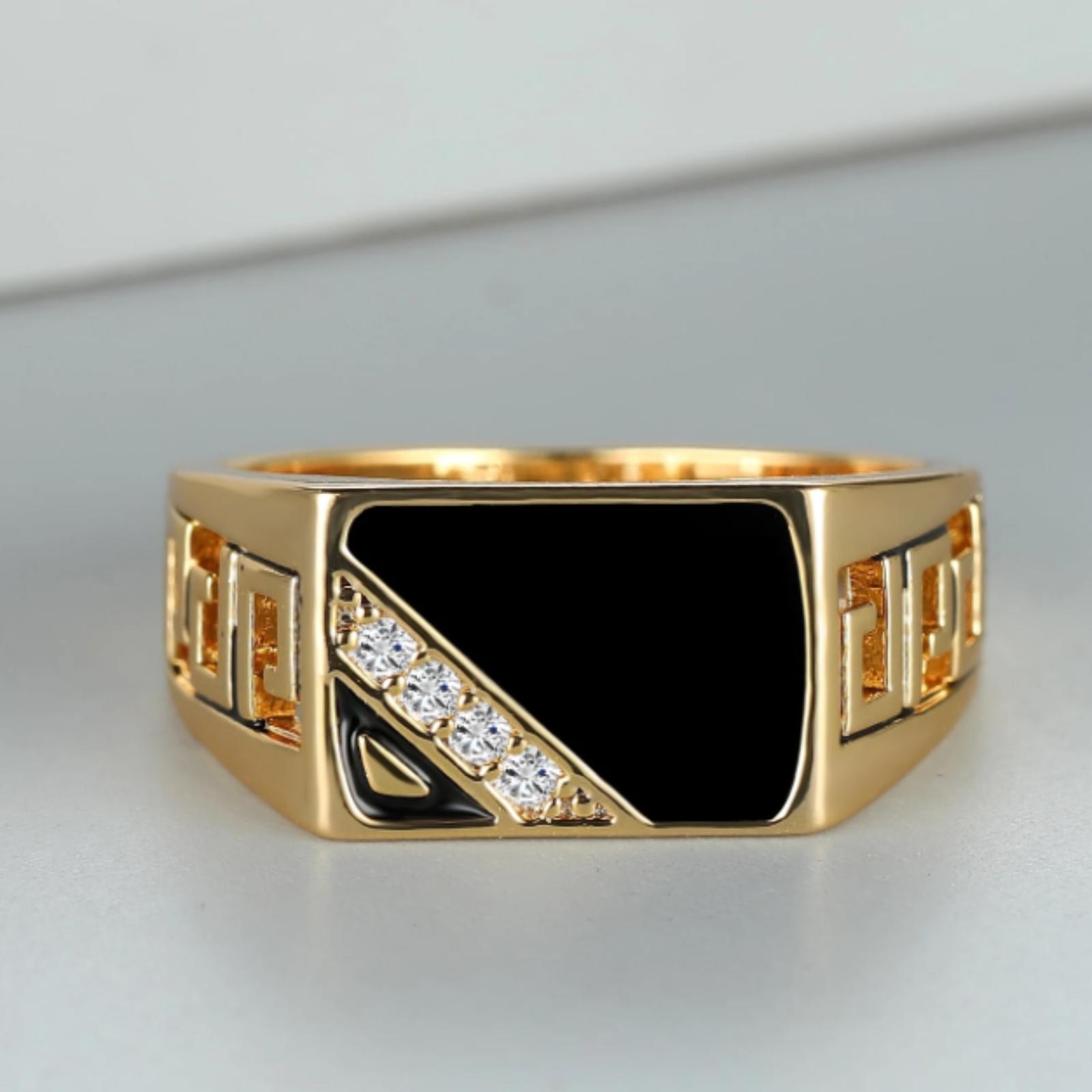 14k Gold Plated Square Rhinestone Ring for Men Fashionable and Popular for Holiday and Stylish Style for Men