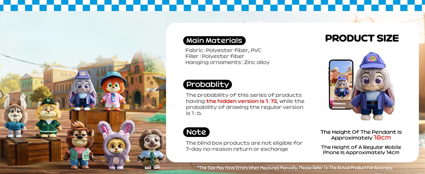 Disney Zootopia City Residents Series Vinyl Plush Blind Box, Cute Mystery Collectible Figures, Gift & Surprise Toy, Bag Pendant