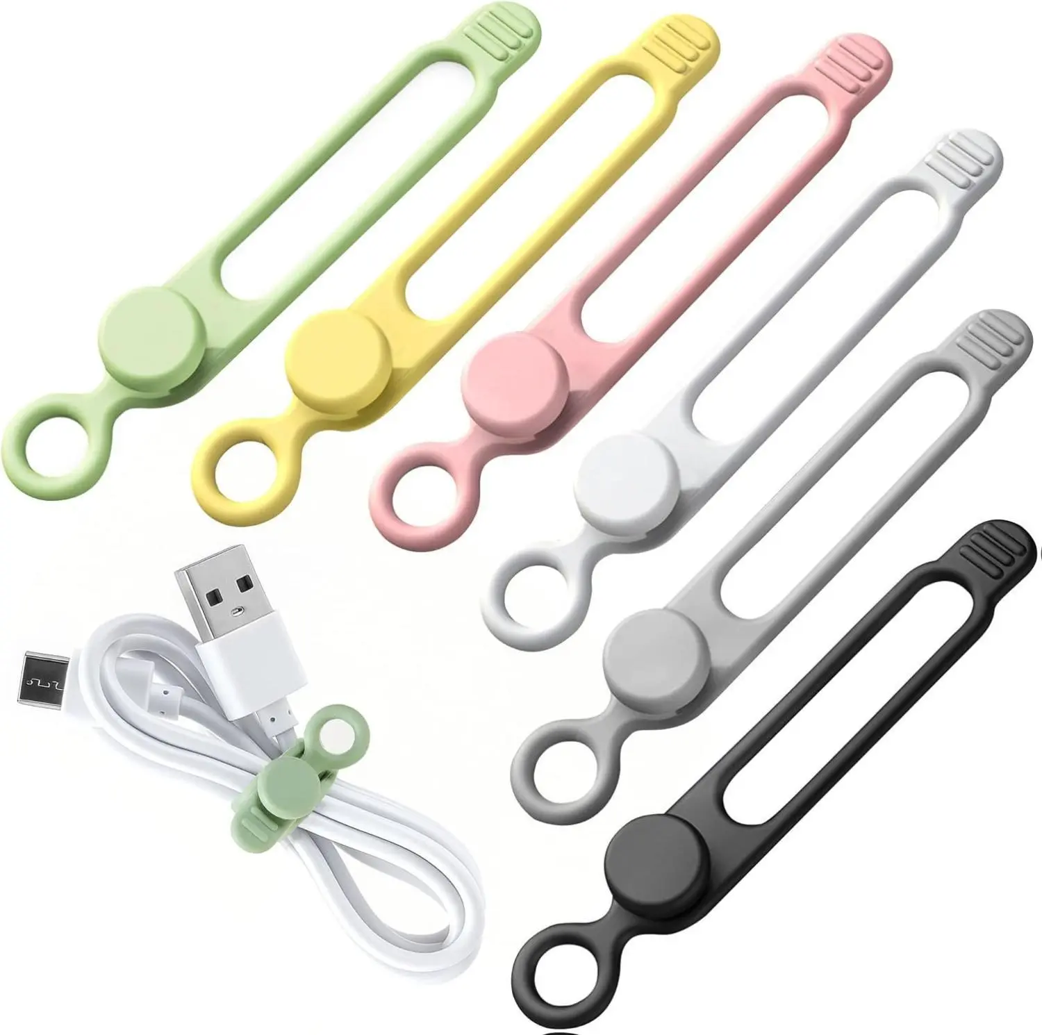 60 Pcs Reusable Silicone Cable Ties, Flexible Cord Organizer Straps for USB Charging Cables, Earphones & Wire Management