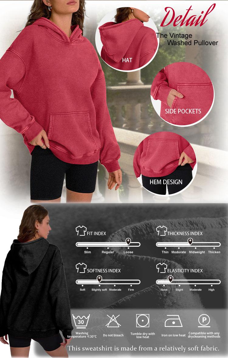 AUTOMET Fade Craft Unisex Casual Oversized Acid Wash Tops Hoodie Pullover-Athletic&Warm, Long Sleeve Relaxed Fit Sweatshirt Soft Women Basic Womenswear SpringFresh  Red