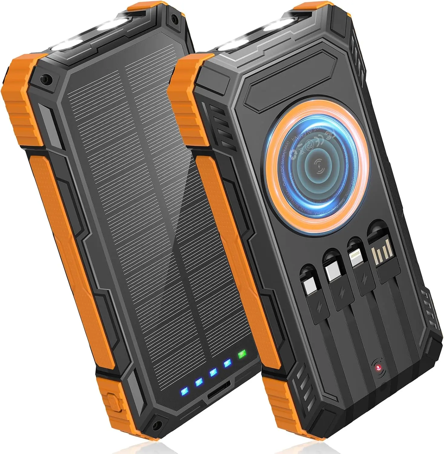 Power Bank Wireless Charger 36800mAh Built in 4 Cables Six Outputs 15W Fast Charging Power Bank for All Mobile Devices Three Inputs Solar Portable Charger with Dual Flashlights, Carabiner,back to school,back to school haul
