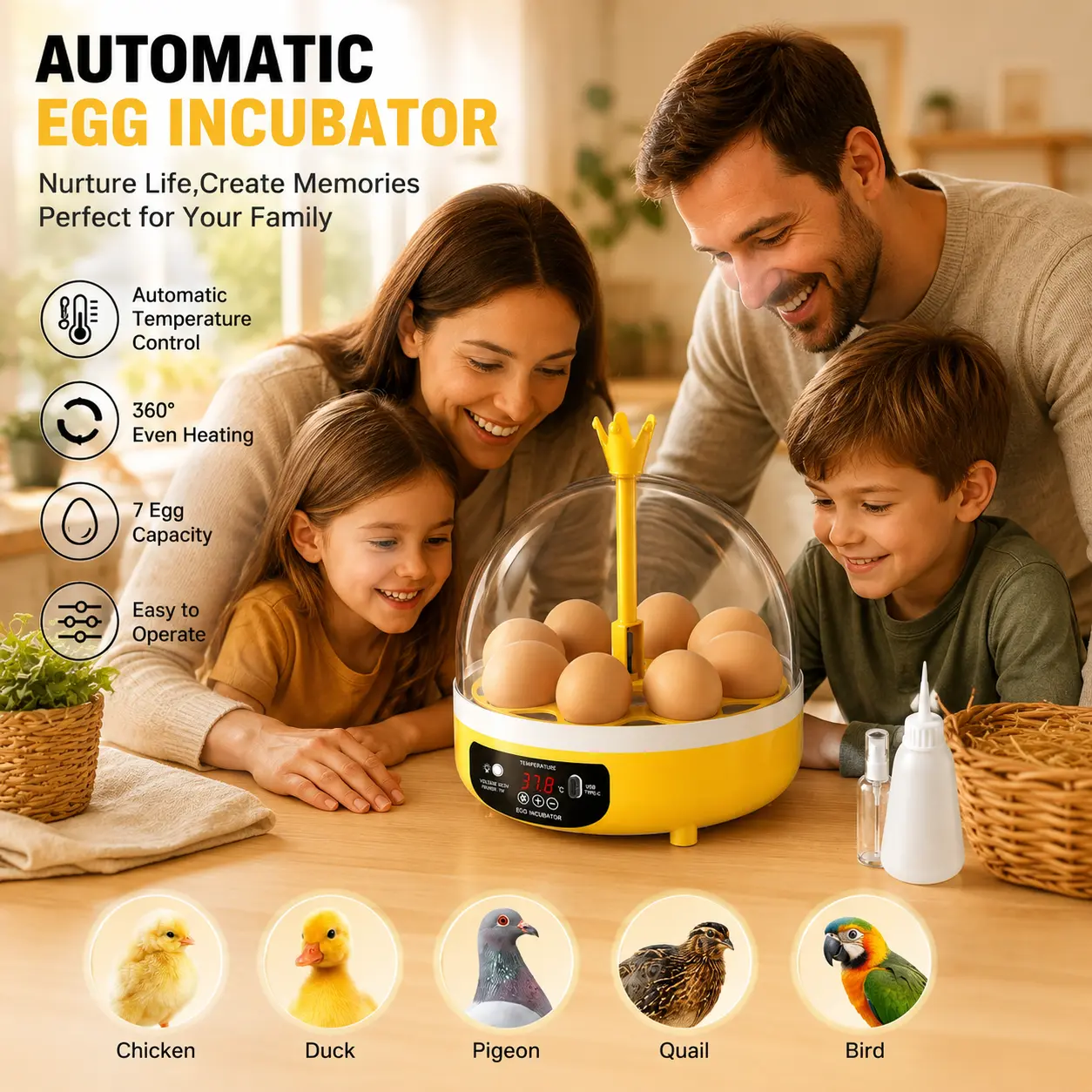 8-Egg Mini Egg Incubator, Automatic Egg Turner, Educational Hatching Kit, Temperature Control Incubator, Home Use & Farm Learning Device, Birthday Holiday Gift smart